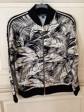 RALPH LAUREN - BLACK & CREAM ZIP UP COTTON JACKET - SIZE P/M